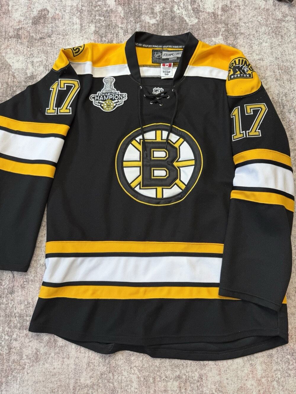 REEBOK CCM RARE BRUINS 2011 STANLEY CUP CHAMPS MILAN LUCIC JERSEY W/FIGHT STRAP